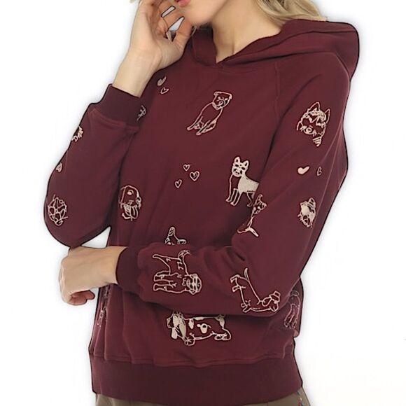 NWT Johnny Was Tippi Embroidered Dogs Cropped Hooded Sweatshirt - Picture 2 of 16